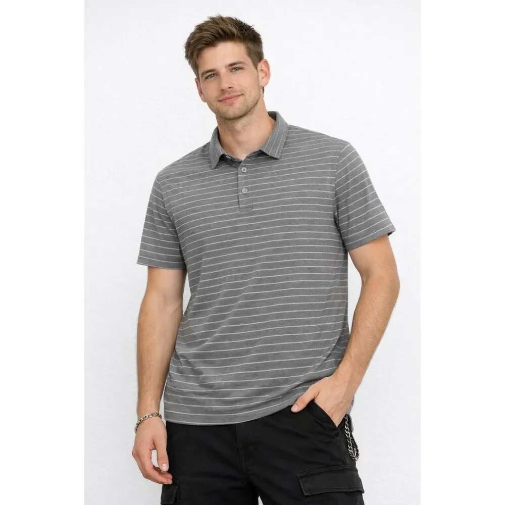 Lululemon Evolution Polo Men XXL Grey Striped Anti-Stink Performance Golf Shirt